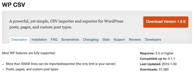 WP CSV plugin