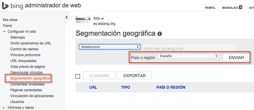 Segmentación geográfica Herramientas webmasters Bing